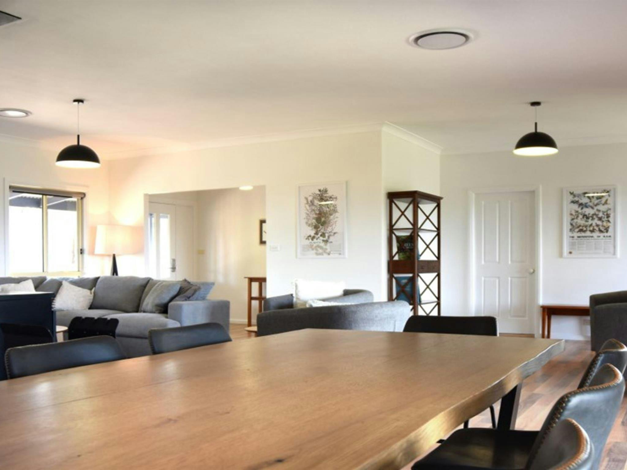 The open-plan living and dining area in Honeyeater Homestead, Capertee National Park. Photo: Steve