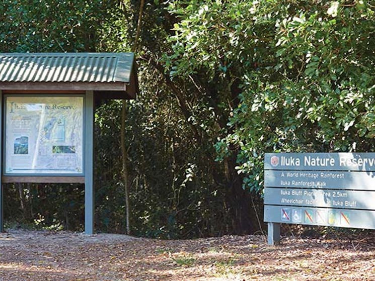 Signage at Iluka Rainforest walk, Iluka Nature Reserve. Photo: Nick Cubbin &copy; DPIE