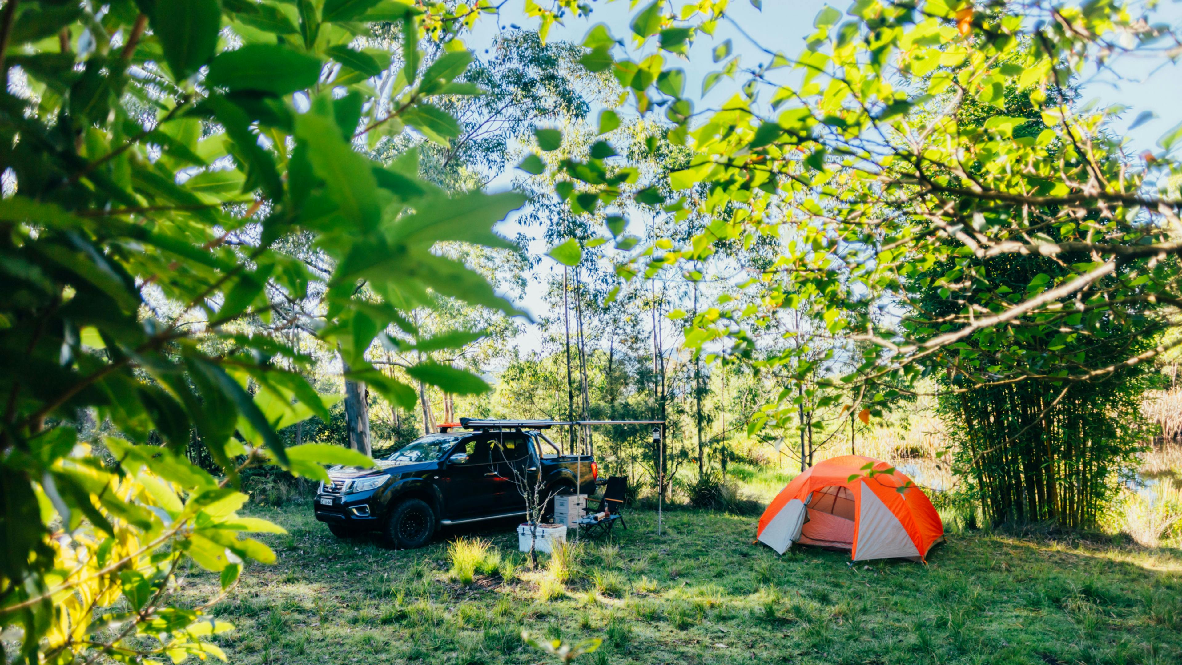 Camp setup on the edge of the local little dam
