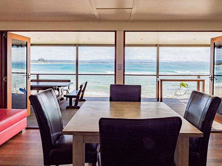 View of the ocean from the dining area inside Imeson Cottage. Photo: Sera Wright/DPIE.