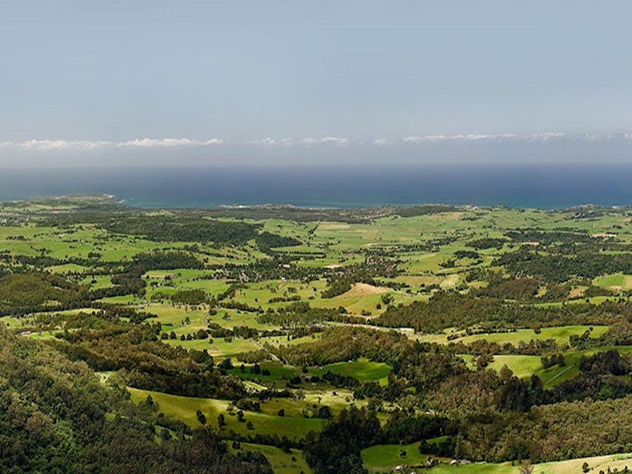 Views of farmland and coastline from Jamberoo lookout, Budderoo National Park. Photo credit: Michael