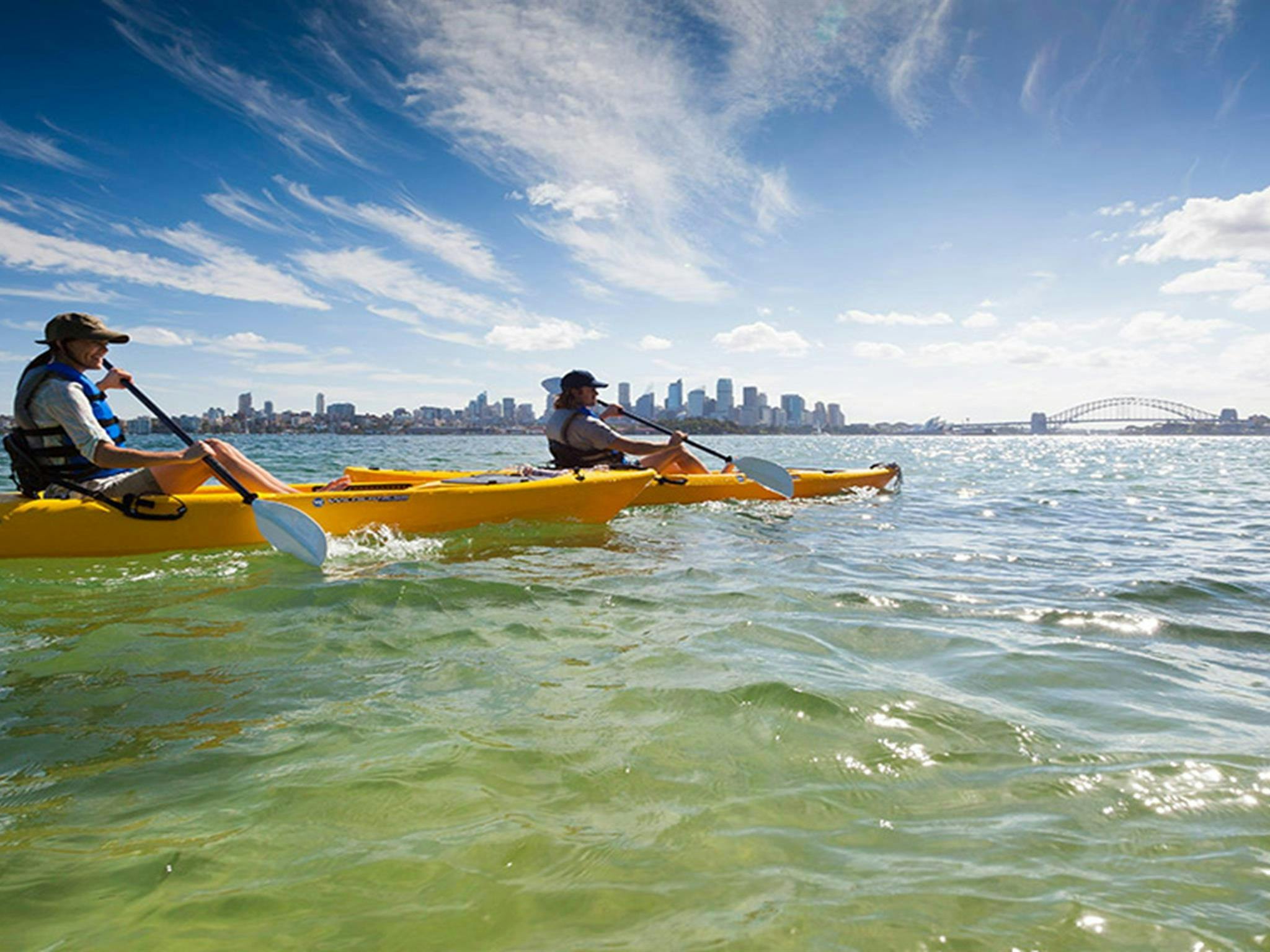 People paddling their kayaks off Bradleys Head, Sydney. Credit: David Finnegan/DCCEEW &copy; DCCEEW