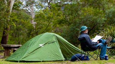Long Gully campground tent, Budawang National Park. Photo: Lucas Boyd/DPIE