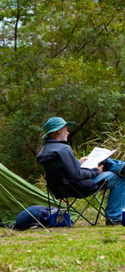 Long Gully campground tent, Budawang National Park. Photo: Lucas Boyd/DPIE