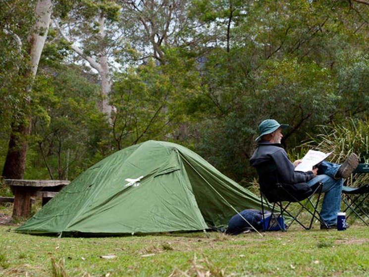 Long Gully campground tent, Budawang National Park. Photo: Lucas Boyd/DPIE