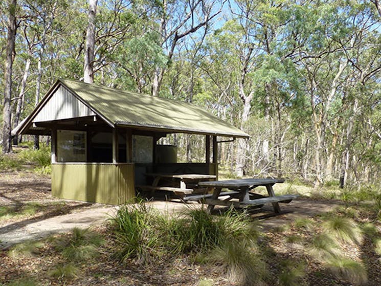 A picnic table and shelter at Long Point campground in Oxley Wild Rivers National Park. Photo: Piers