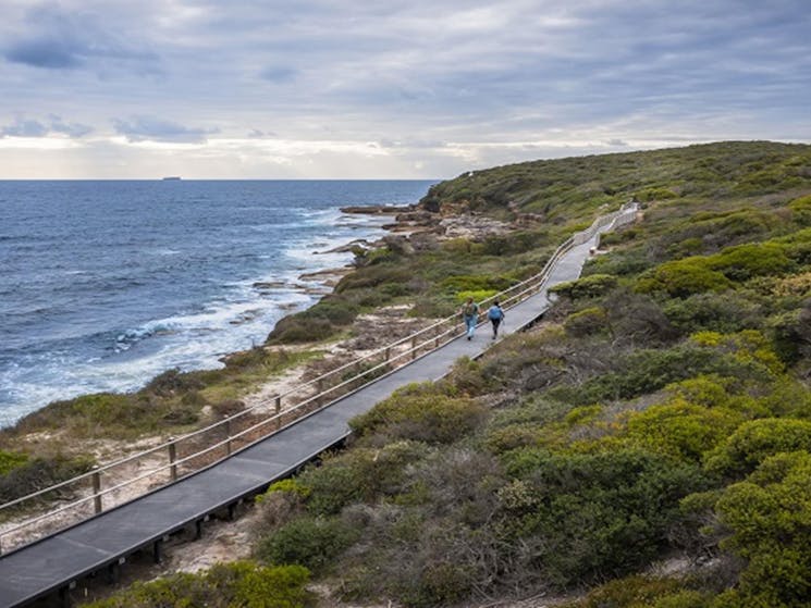 Aerial of walkers on Boora Point walking  track. Photo: John Spencer &copy; DPE