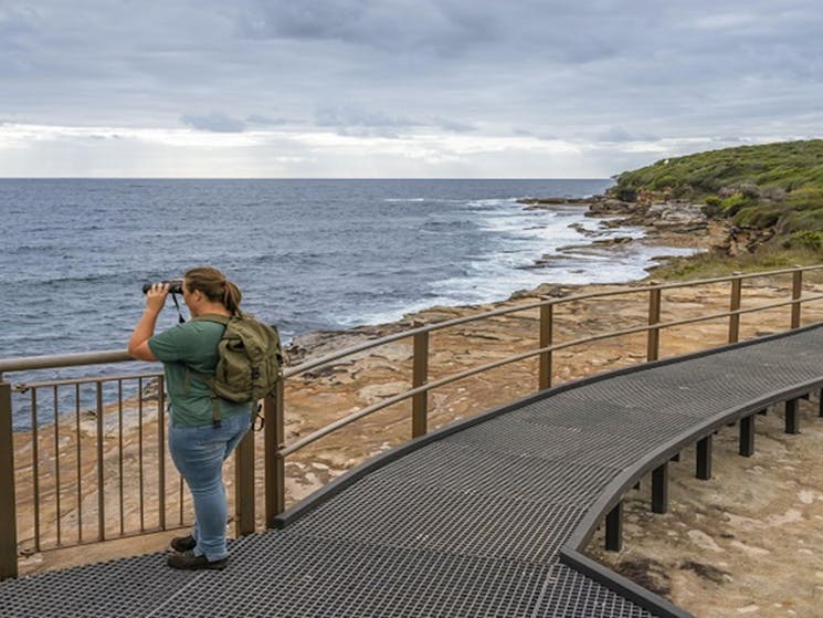 A visitor whale watching in Malabar Headland National Park. Photo: John Spencer &copy; DPE