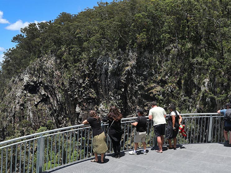 Visitors on Minyon Falls lookout gazing out at the view. Photo: Jimmy Malecki &copy; DPE