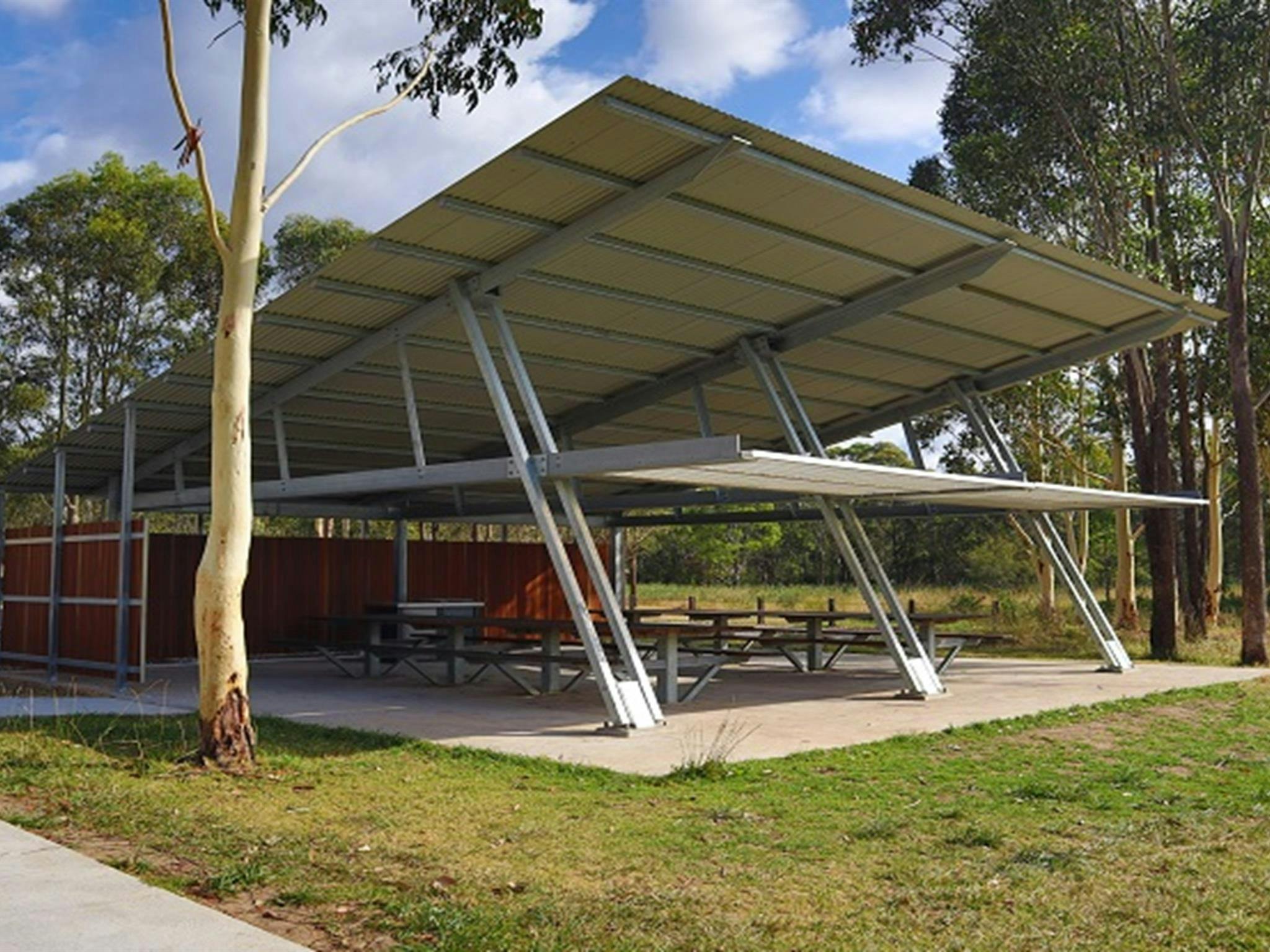 Moluccana Pavilion set amongst towering trees, Rouse Hill Regional Park. Photo: David Bush &copy;