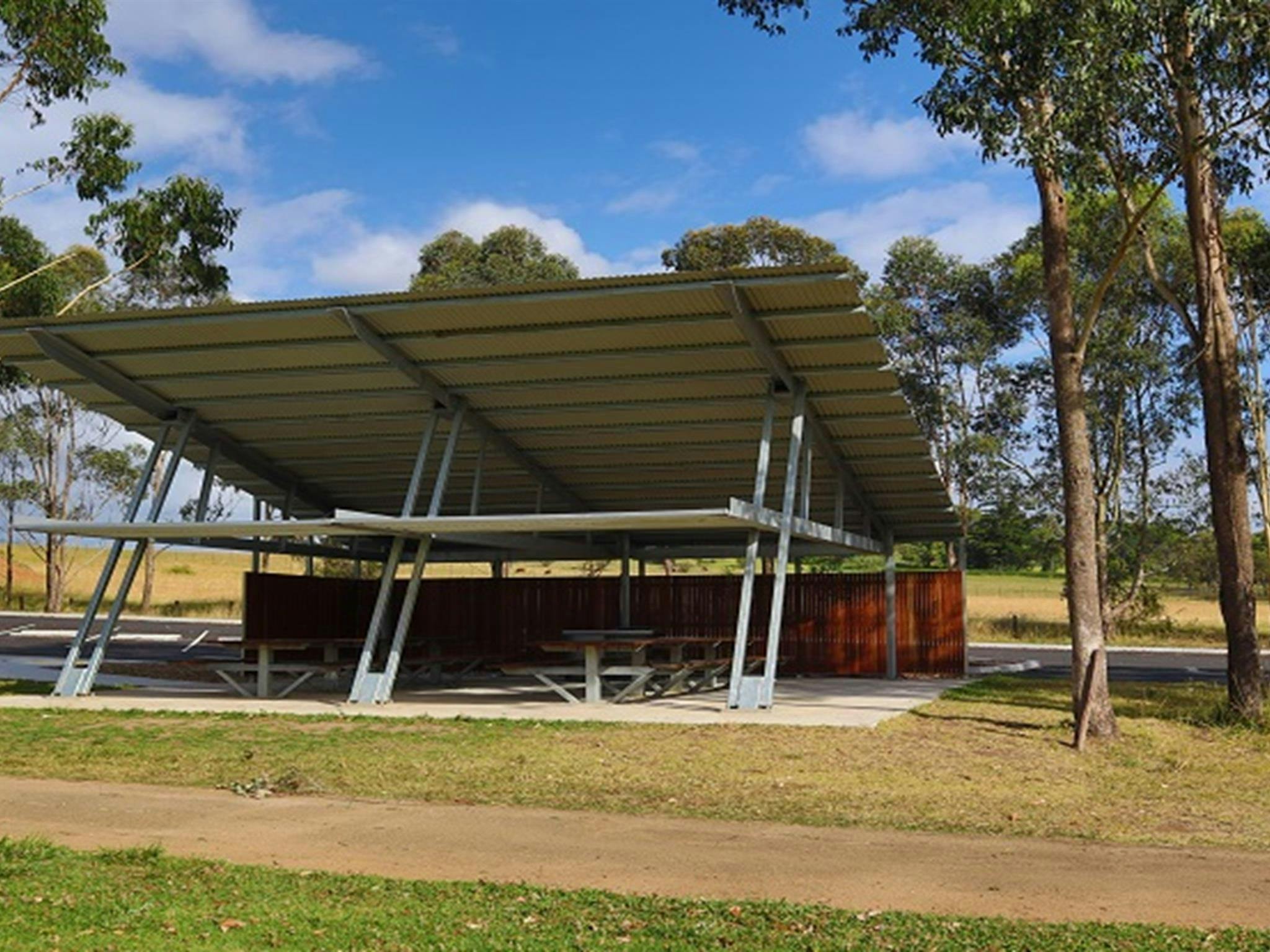 Moluccana Pavilion set amongst towering trees, Rouse Hill Regional Park. Photo: David Bush &copy;