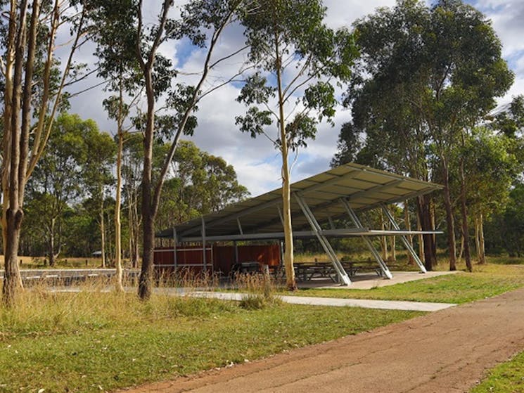 Moluccana Pavilion set amongst towering trees, Rouse Hill Regional Park. Photo: David Bush &copy;
