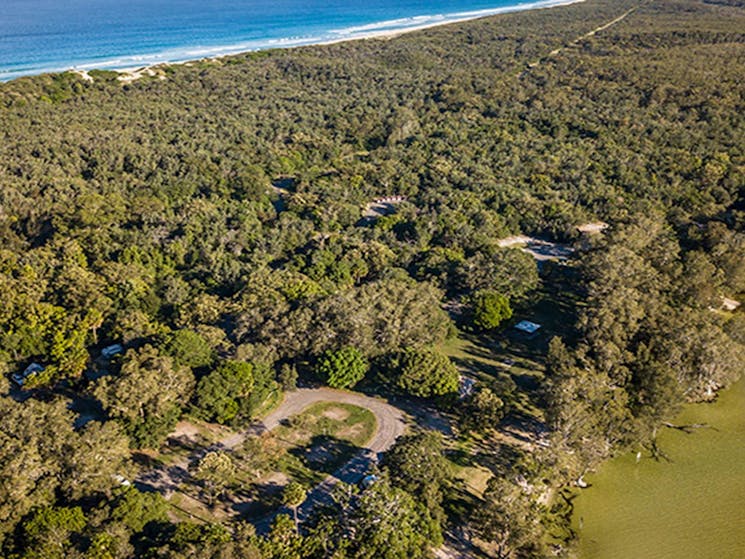 Aerial view of Mungo Brush campground, Myall Lakes National Park. Photo: John Spencer/DPIE