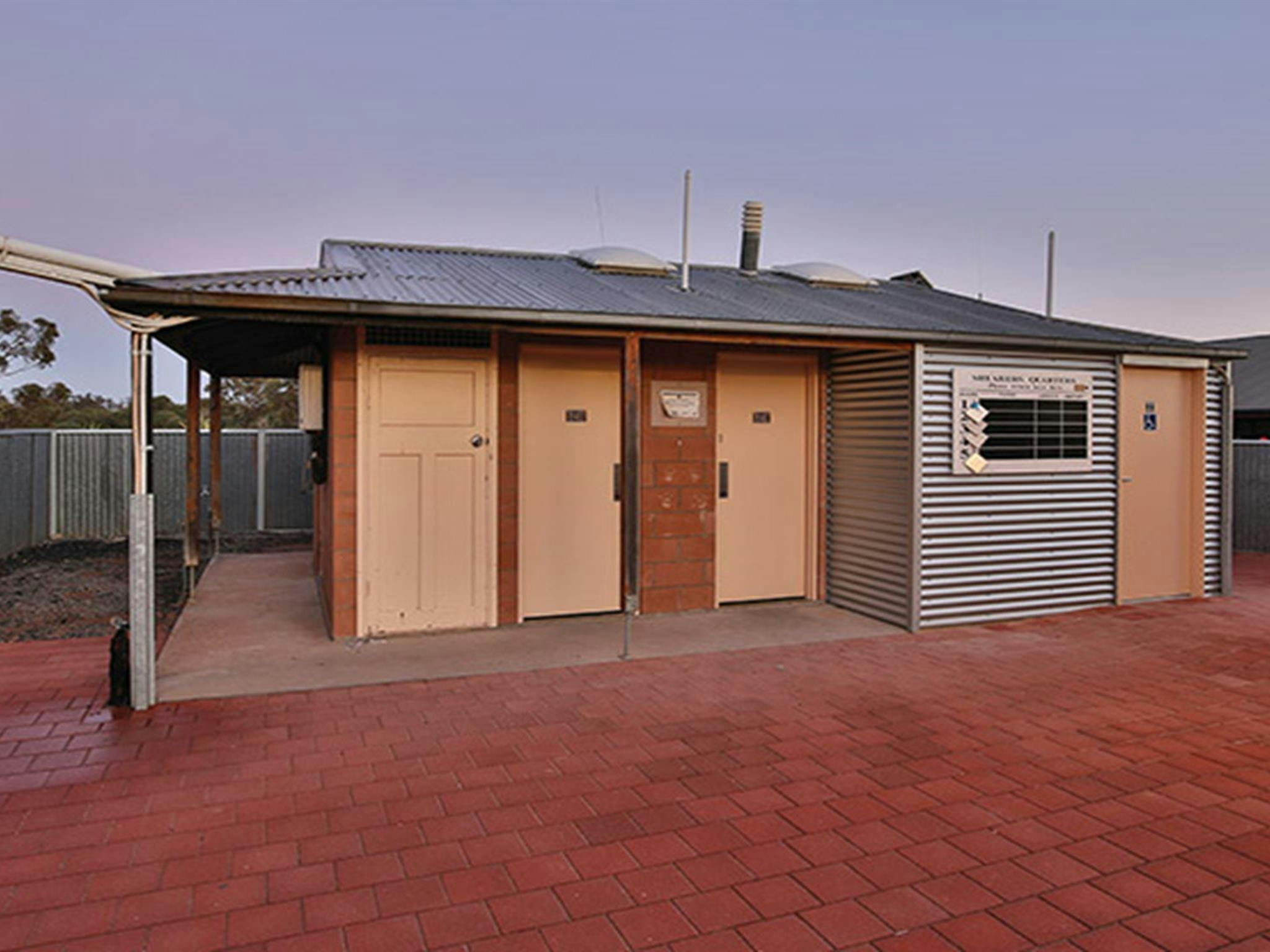Exterior of bathroom block building at Mungo Shearers' Quarters accommodation. Photo: Vision House