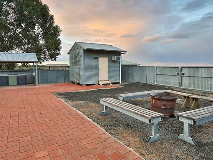 Picnic seats and covered barbecue area at Mungo Shearers' Quarters. Photo: Vision House