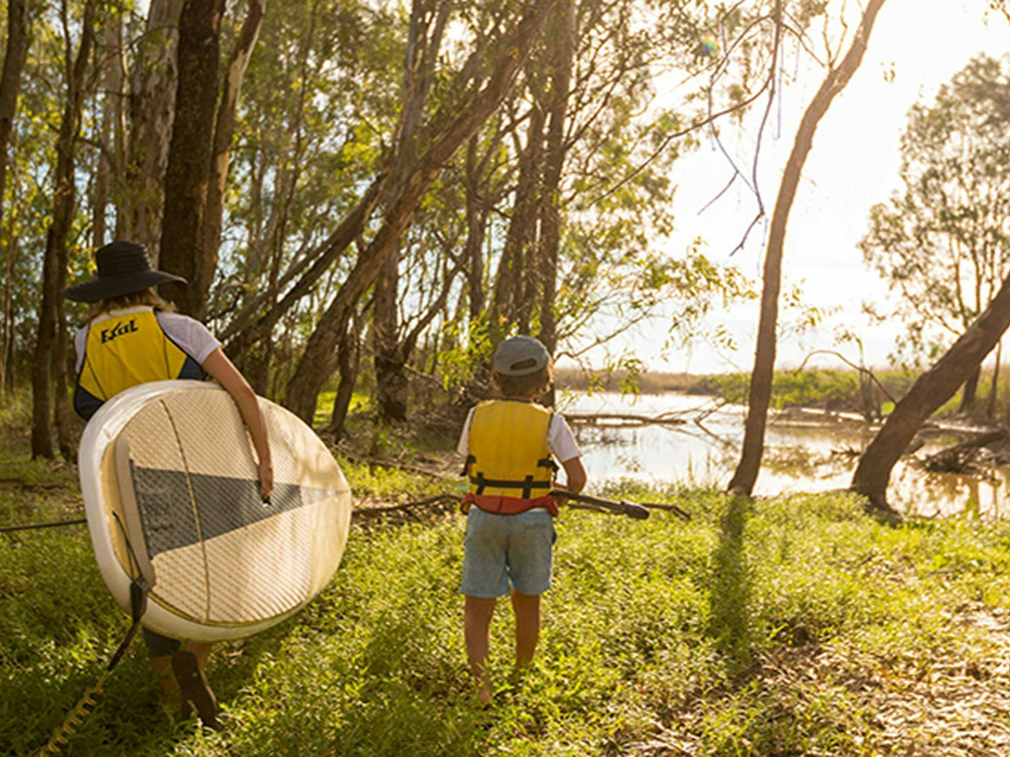 Paddlers take their gear to the shore of Barmah Lake, Barmah National Park. Photo: B Ferguson/OEH