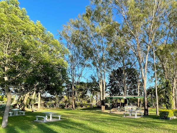 Picnic tables and shaded area available in local park. Picnic tables and shaded area available in local park.
