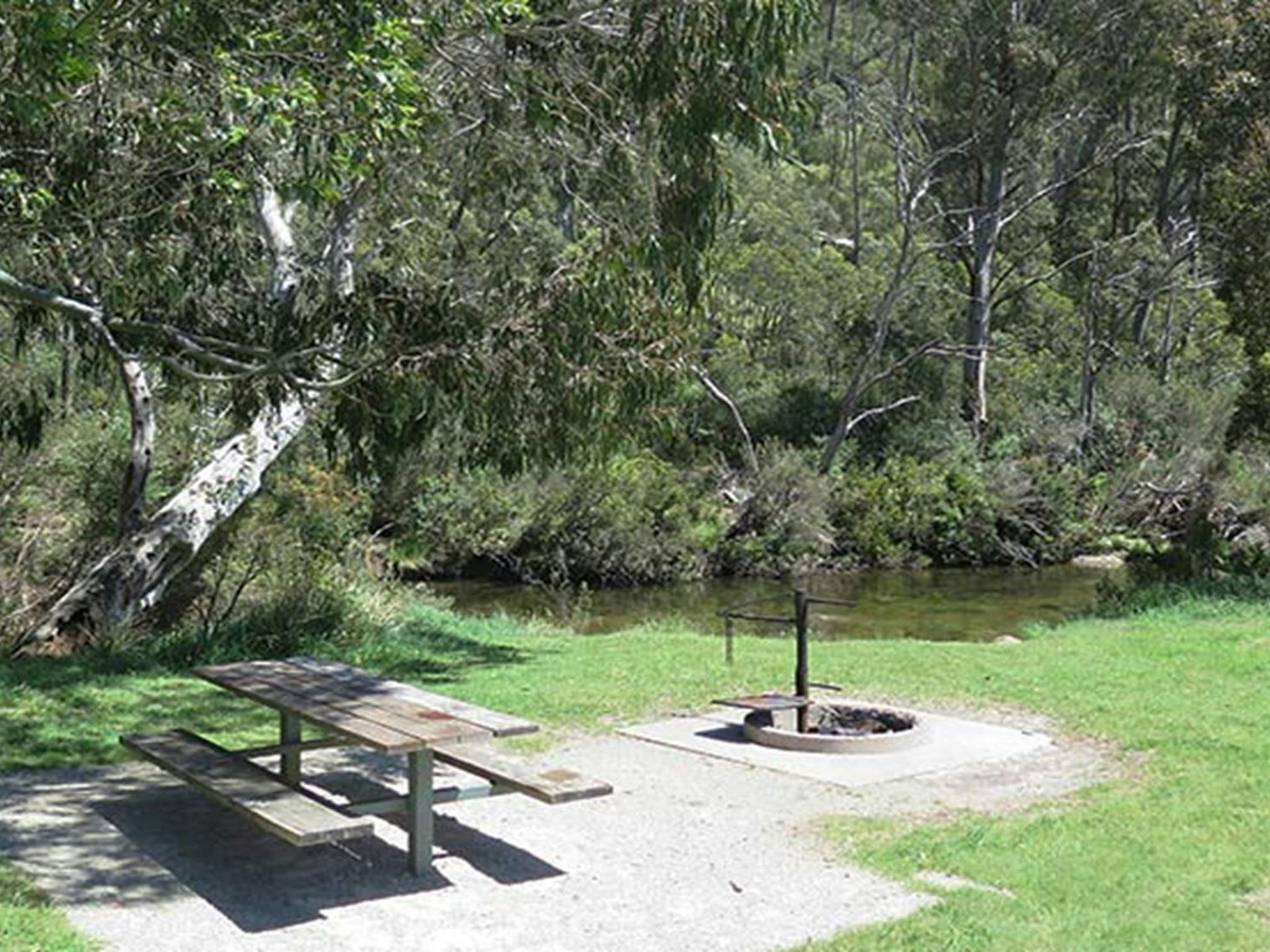 Picnic table and fire ring, Ngarigo campground, Kosciuszko National Park. Photo: E Sheargold/OEH