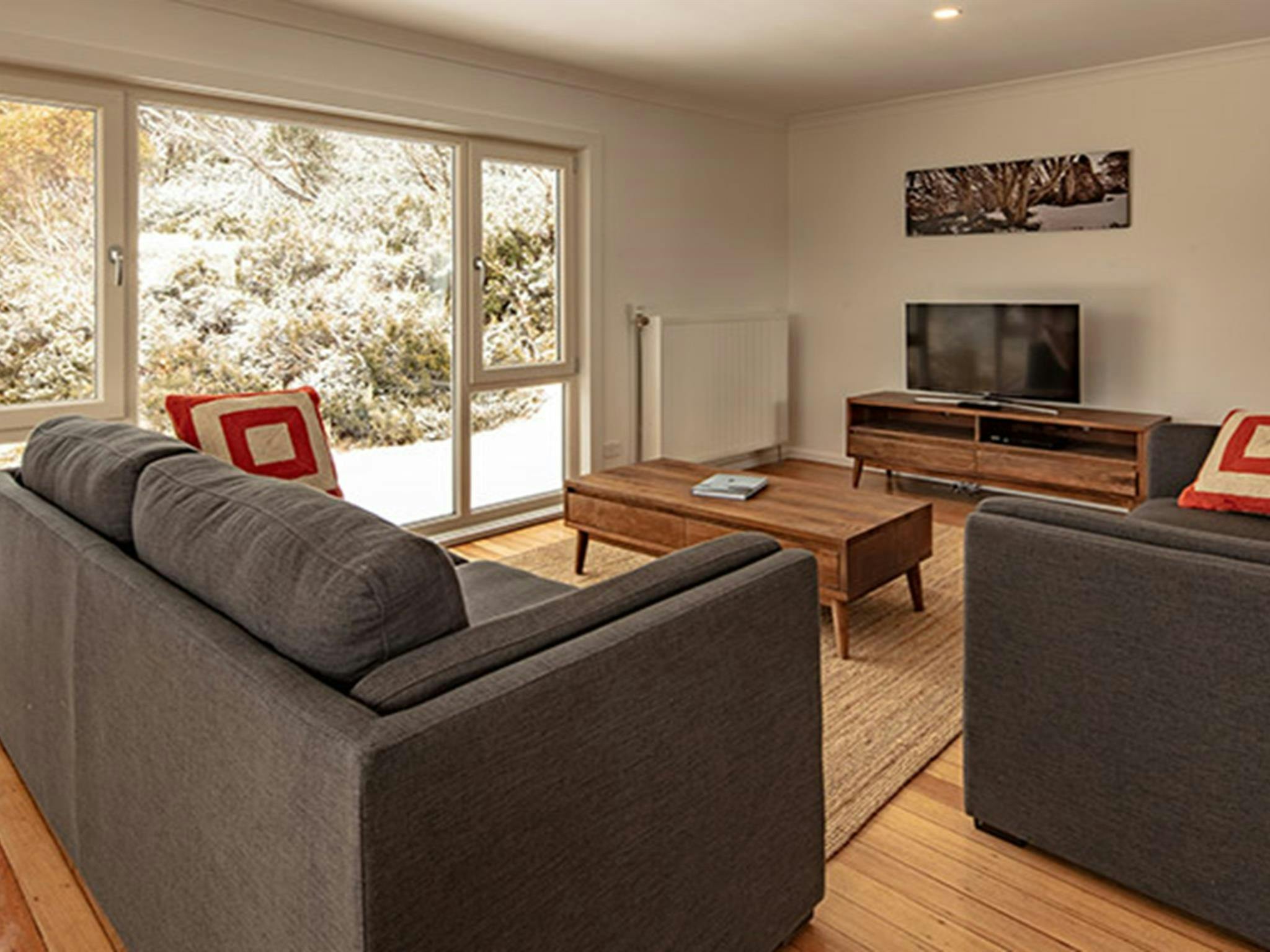 Lounge room in Numbananga Lodge, Kosciuszko National Park. Photo: Murray Vanderveer/OEH