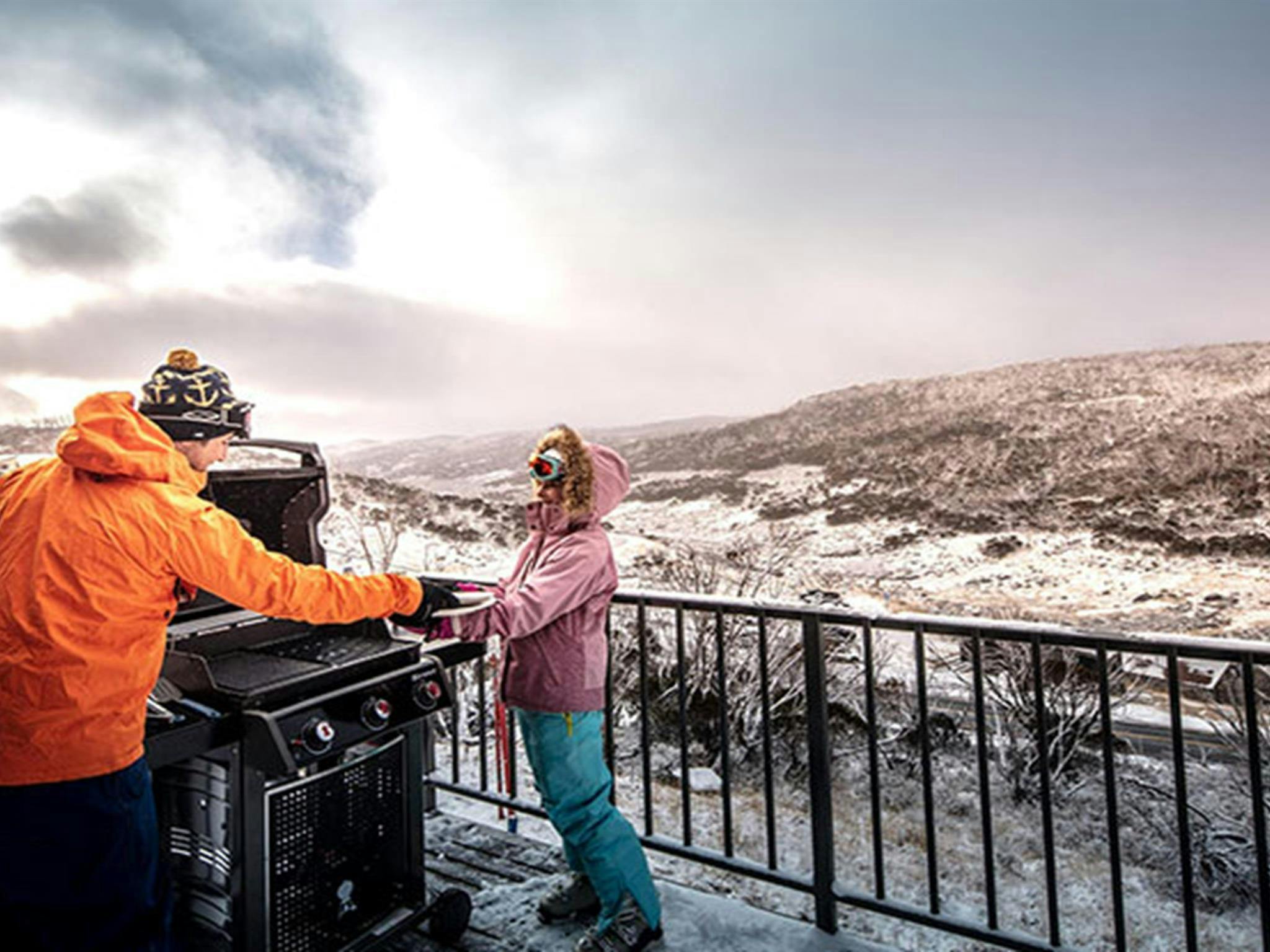 Gas barbecue on balcony, Numbananga Lodge, Kosciuszko National Park. Photo: Murray Vanderveer/OEH