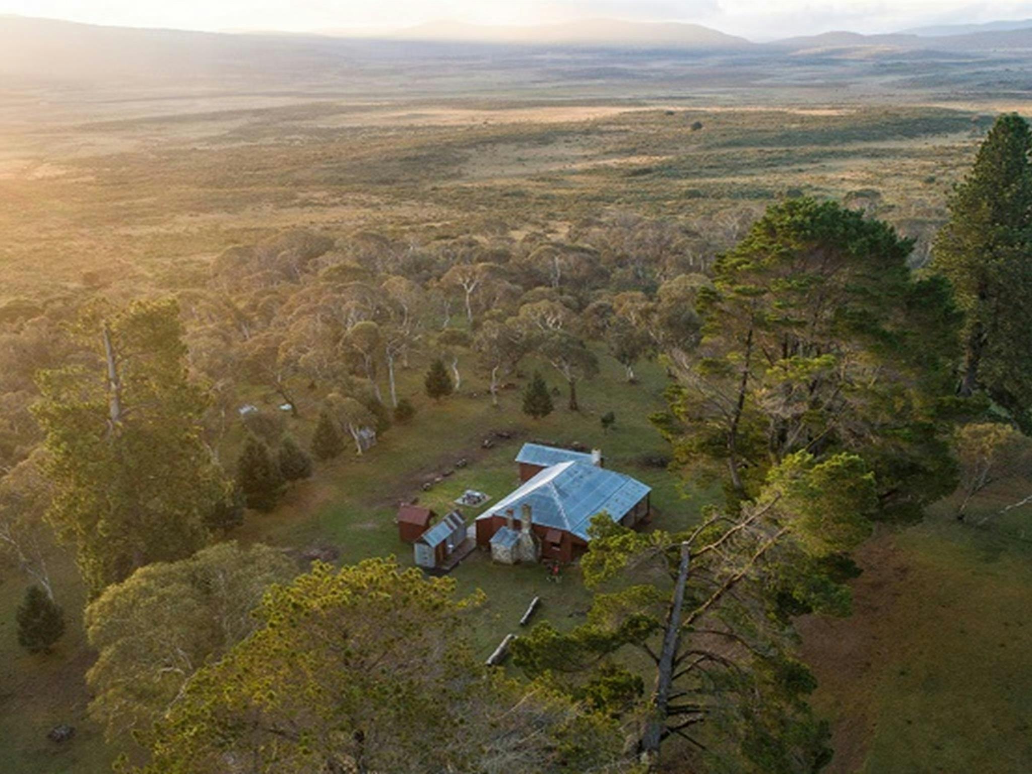 Aerial view of The Pines Cottage, Kosciuszko National Park. Photo: Rob Mulally/DPIE