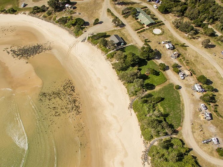 An aerial view of Point Plomer campground, Limeburners Creek National Park. Photo: John Spencer/OEH