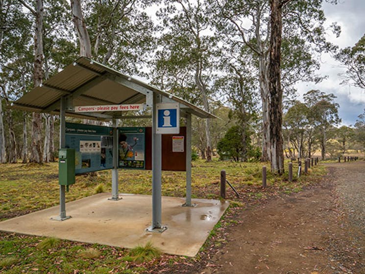 Polblue campground and picnic area information and pay station in Barrington Tops National Park.