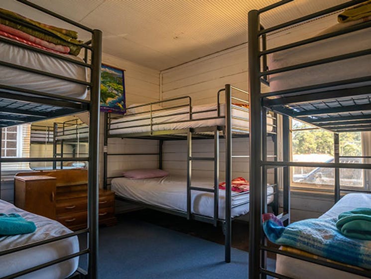 Three single bunk beds in Post Office Lodge, Yerranderie Private Town, Yerranderie Regional Park.