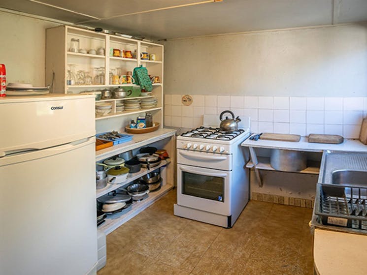 Downstairs kitchen at Post Office Lodge, Yerranderie Private Town, Yerranderie Regional Park. Photo: