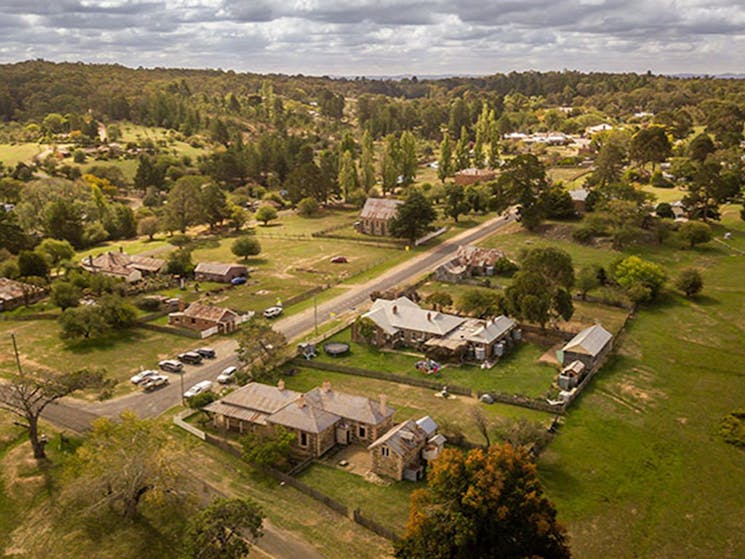 Aerial view of the historic buildings in Hill End Historic Site. Photo: John Spencer/OEH