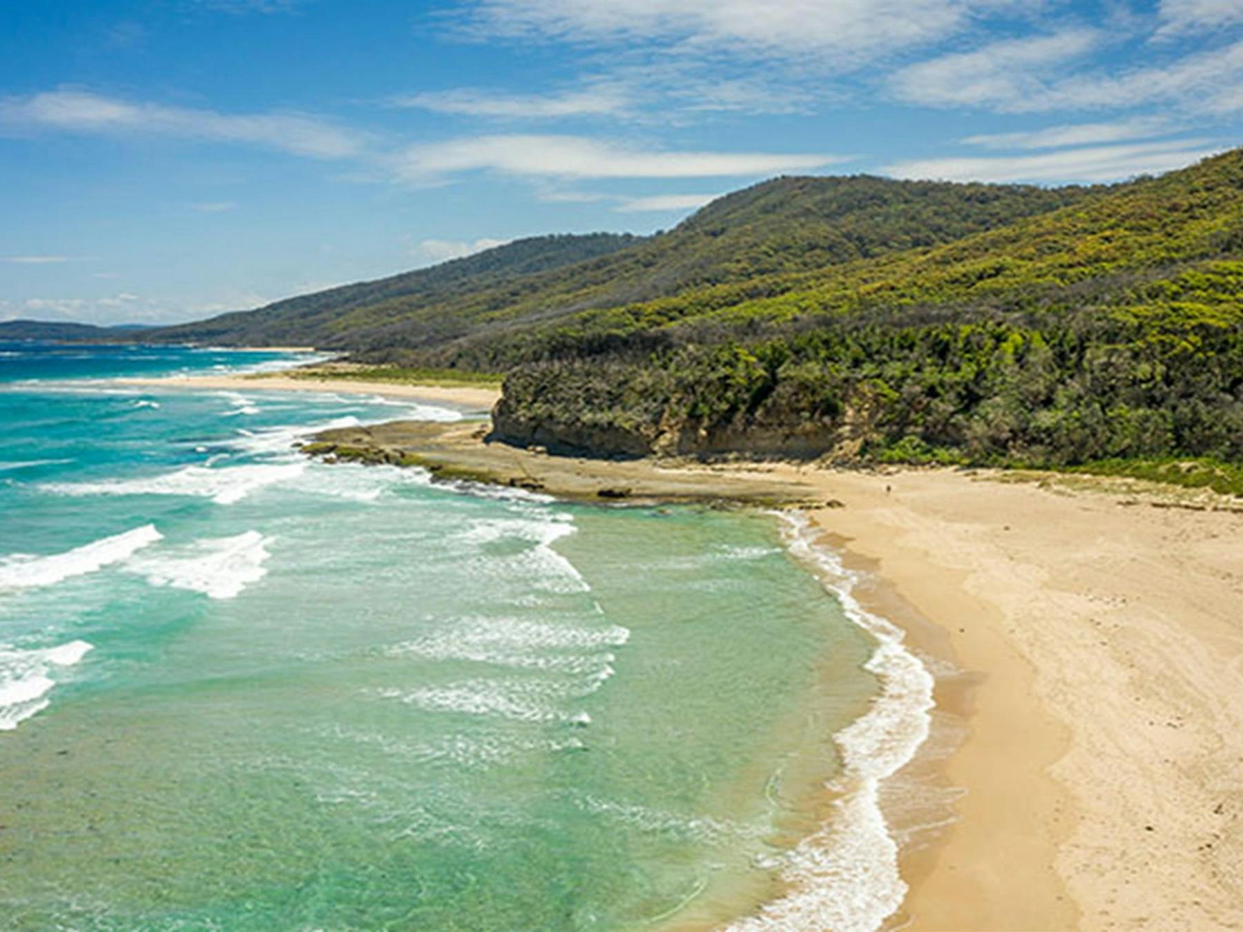 Aerial view of Pretty Beach, Murramarang National Park. Credit: John Spencer © DPE