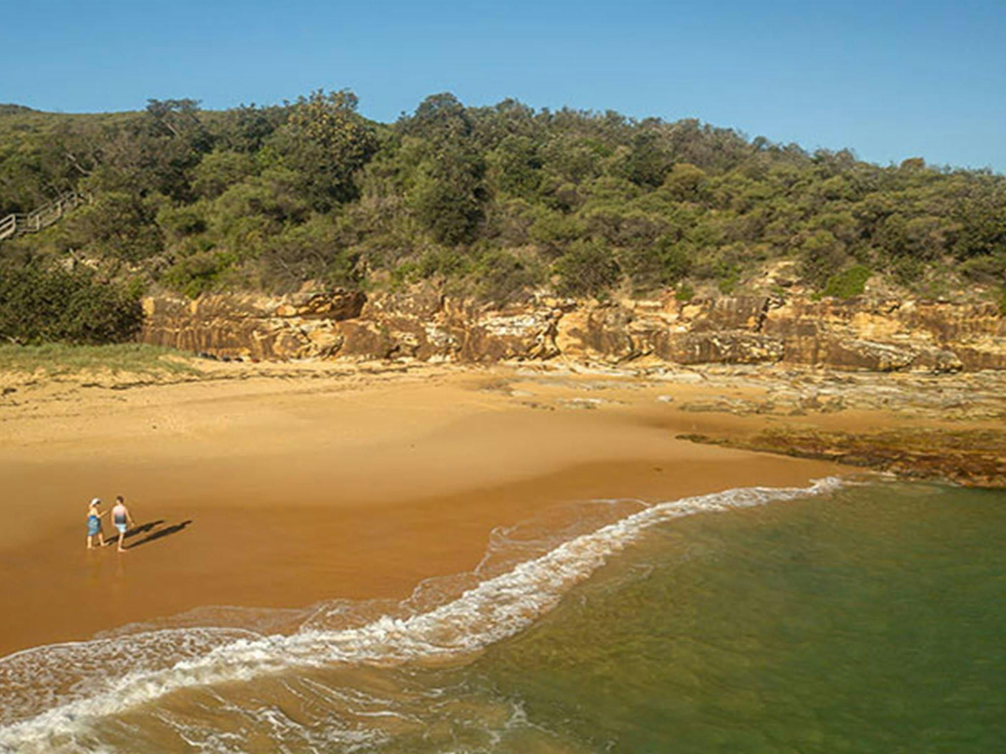 Aerial view of the headland at Putty Beach. Photo: John Spencer/DPIE