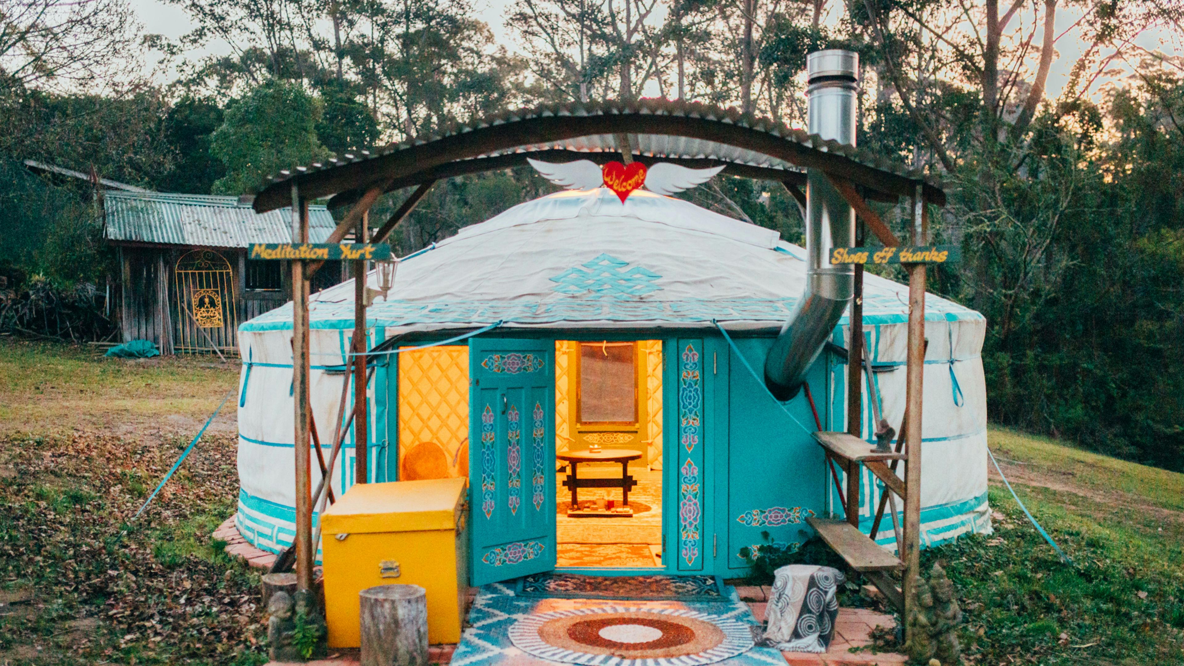 Mongolian meditation yurt at sunrinse