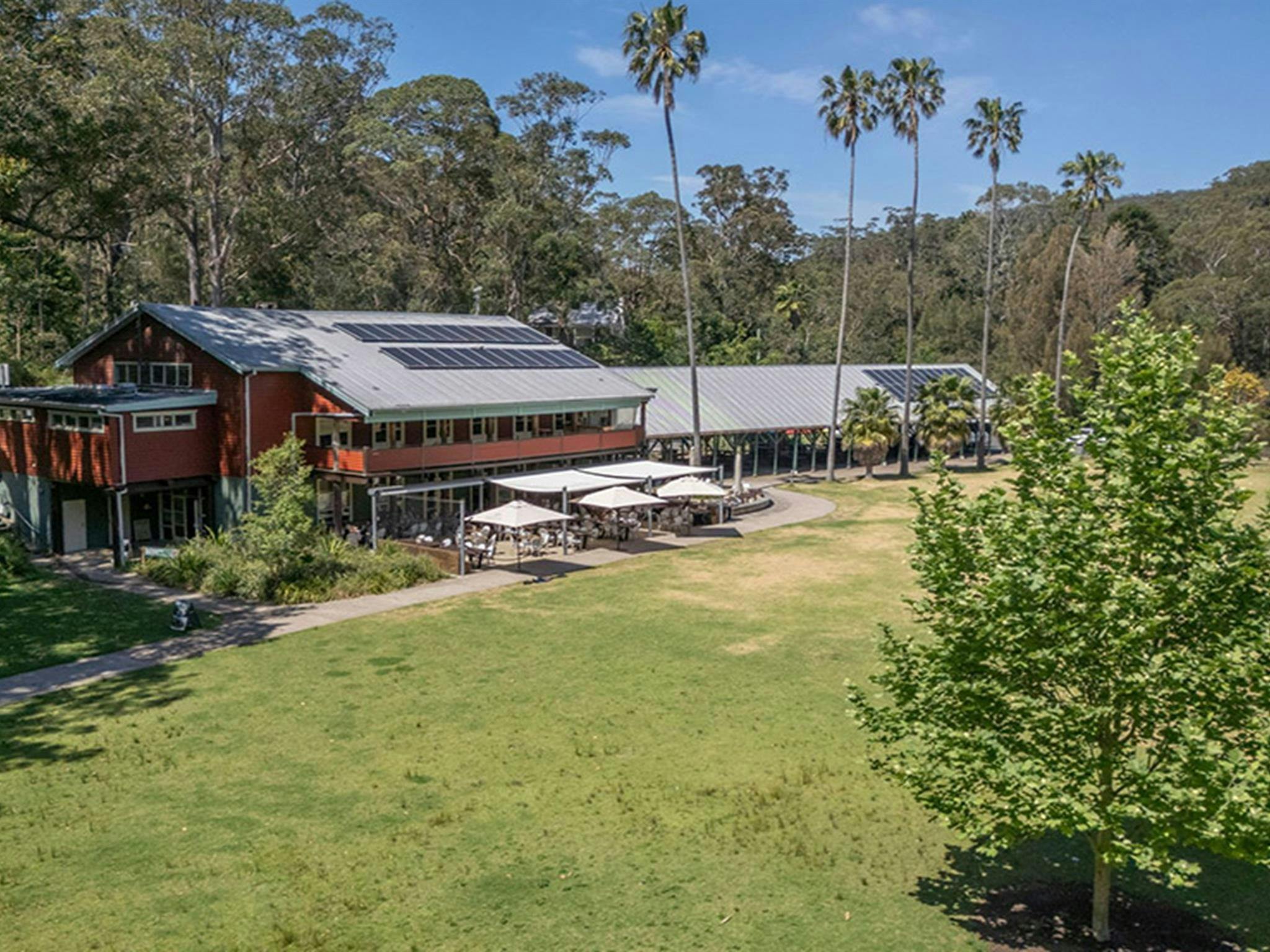 An aerial photo of Royal National Park Visitor Centre next to the historic Audley Dance Hall café