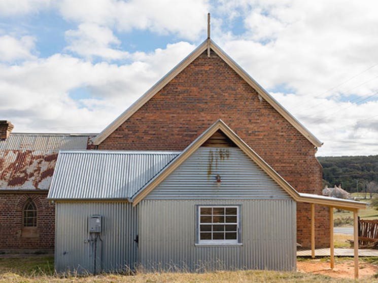 The back of Sacred Heart Church in Hill End Historic Site. Photo: Jennifer Leahy &copy; DPE