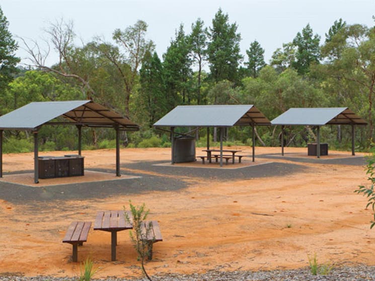 Picnic tables at the Sculpture in the Scrub campground. Photo: Rob Cleary/DPIE