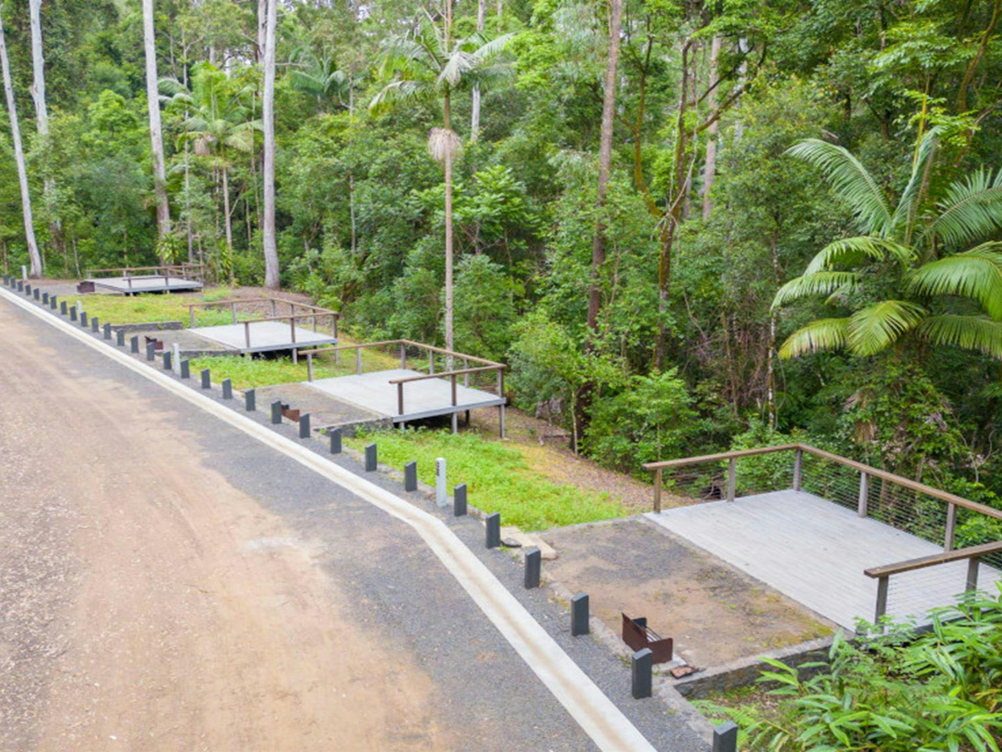 Aerial view of tent platforms at Sheepstation Creek campground. Photo credit: John Spencer &copy;