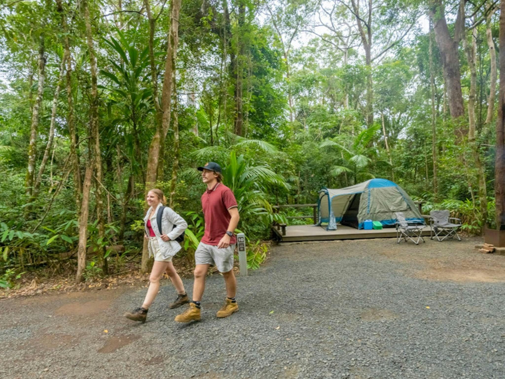 Campers heading off for a bushwalk. Photo credit: John Spencer &copy; DPE