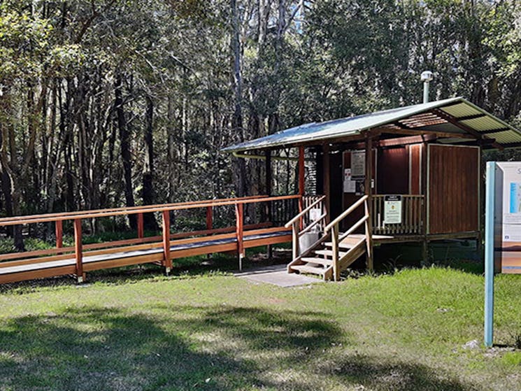 The amenities building at Shelly Beach campground, with wheelchair-accessible ramp. Photo: David