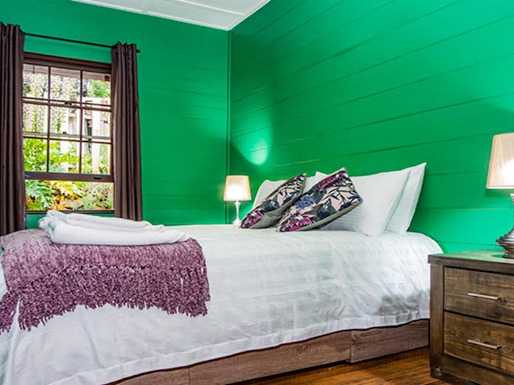 A bedroom with queen bed in Sydney Hotel Cottage, Hill End Historic Site. Photo: Steve Garland