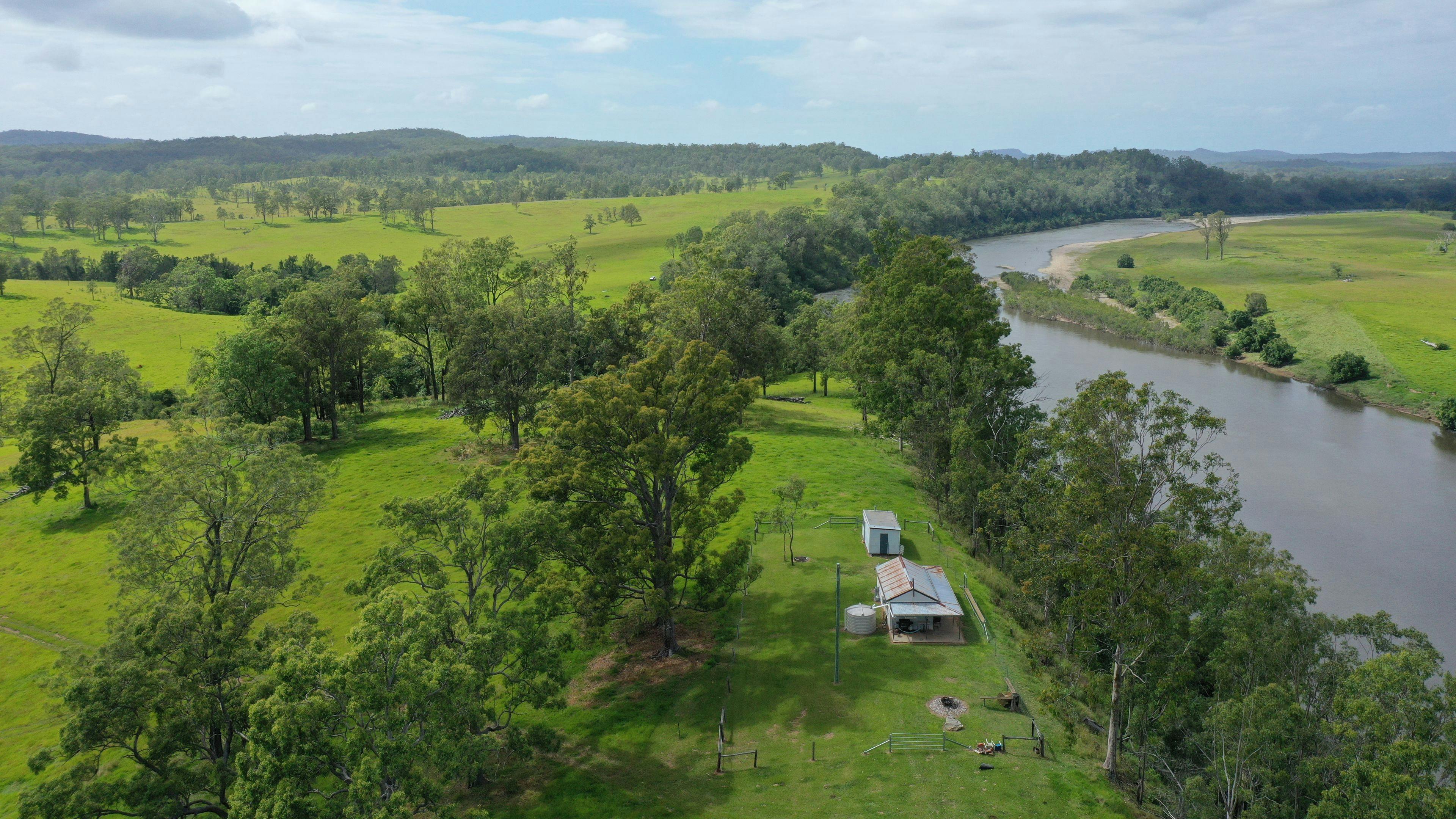 Looking down on the hut and cabin