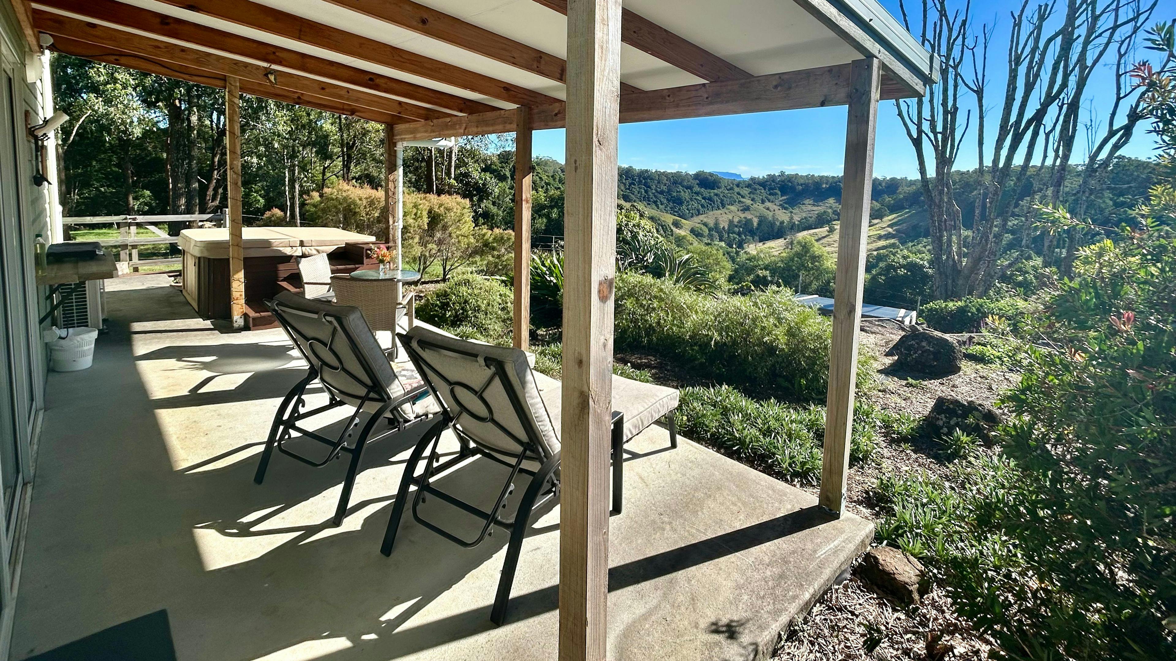 Furnished patio with spa & spectacular private valley views