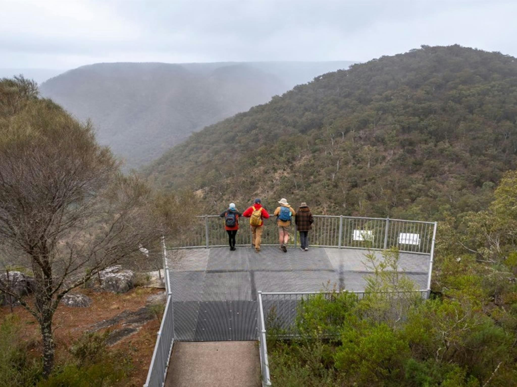A group of people at The Lookdown lookout in Bungonia National Park. Photo: John Spencer &copy;