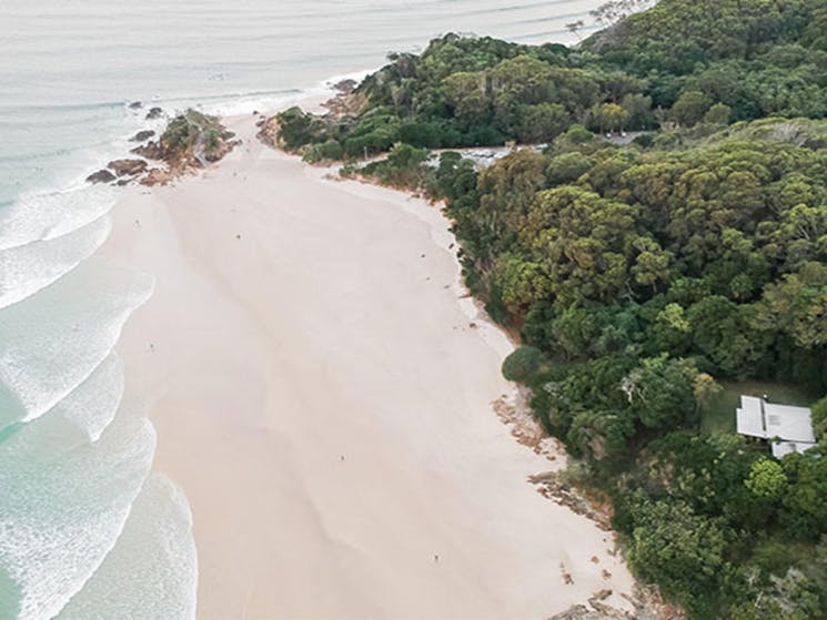 Aerial view of Thomson Cottage, positioned next to the beach. Photo: Sera Wright/DPIE