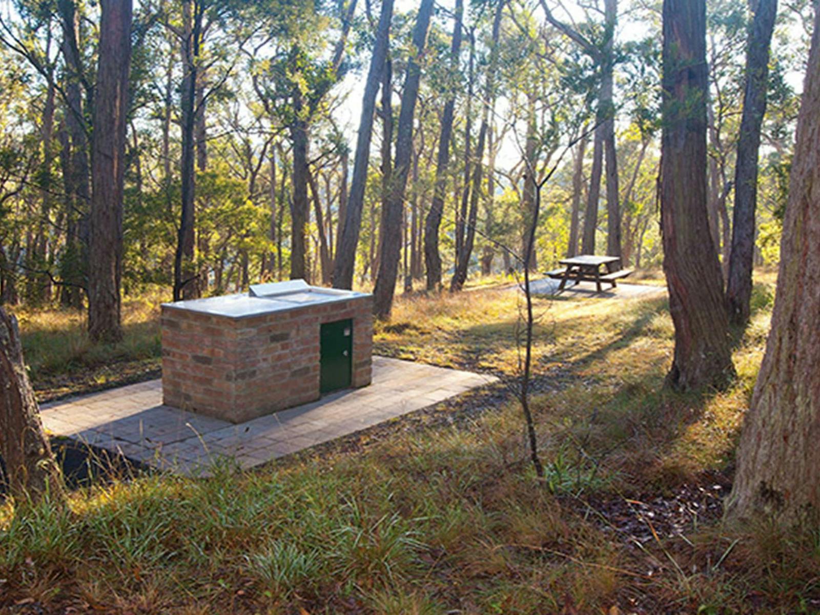 Barbecue facilities and picnic table at Tia Falls campground, Oxley Wild Rivers National Park.