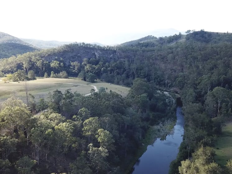 Overhead view of the China Wall and The Cockatoo campsite areas.  The Cockatoo campsite is at the bend in the river, and the China Wall campsite is to the west of there.