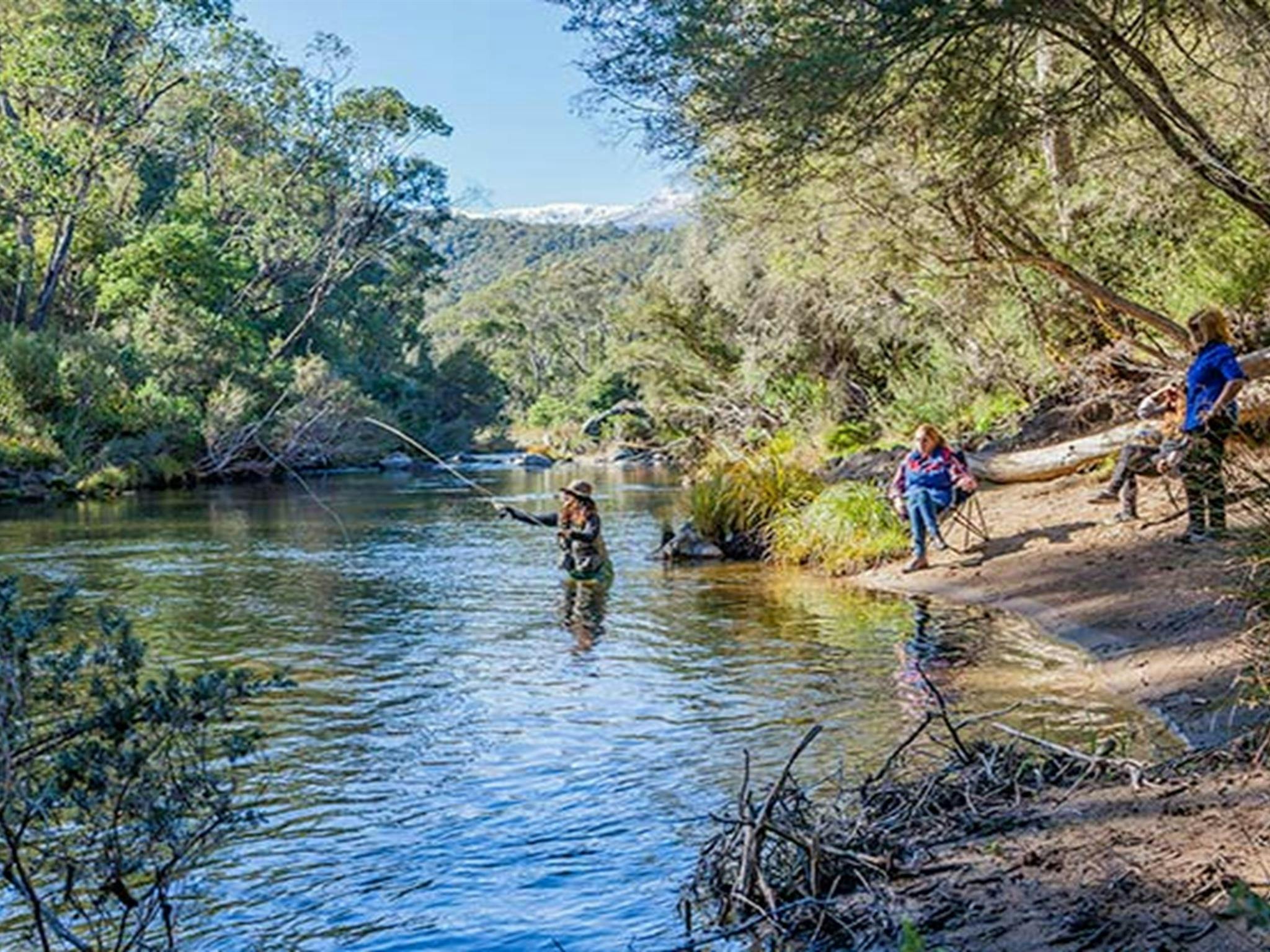 Fly-fishing at Tom Groggin campground, Koscisuzko National Park. Photo: Murray Vanderveer/NSW