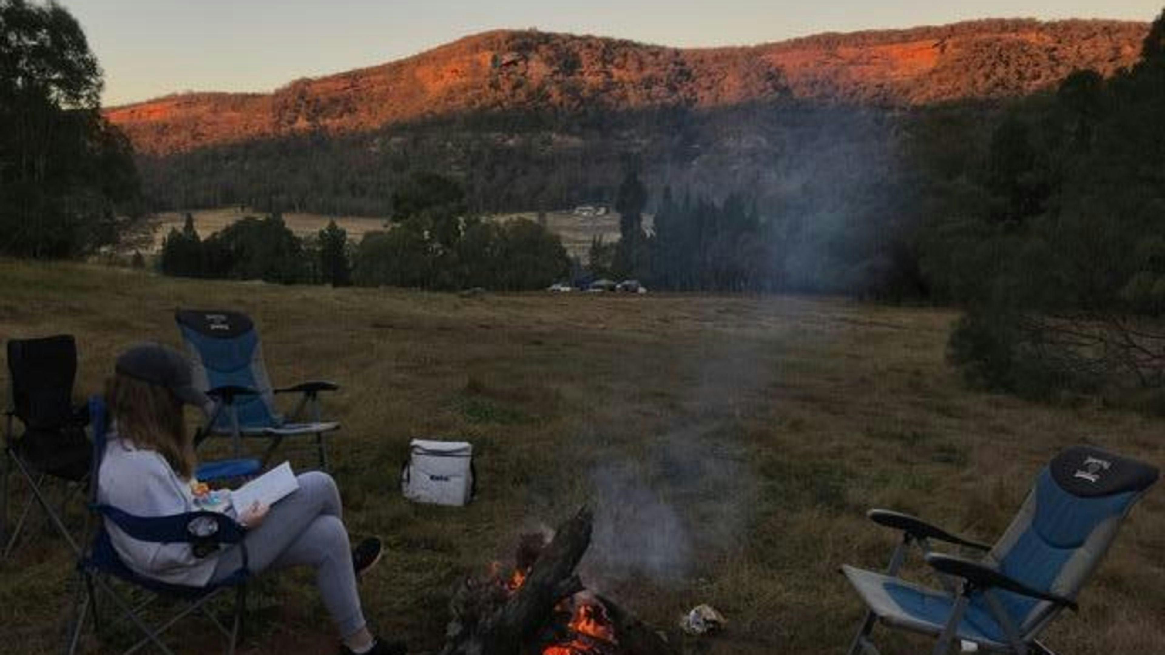 This is taken our Back Paddock (4WD only) campsite, but shows the spectacular evening light setting on the mountain surrounds - something you can enjoy from all campsites. 