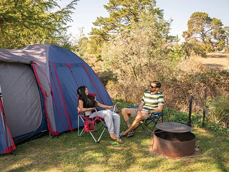 A couple camping at Village campground, Hill End Historic Site. Photo: John Spencer/OEH