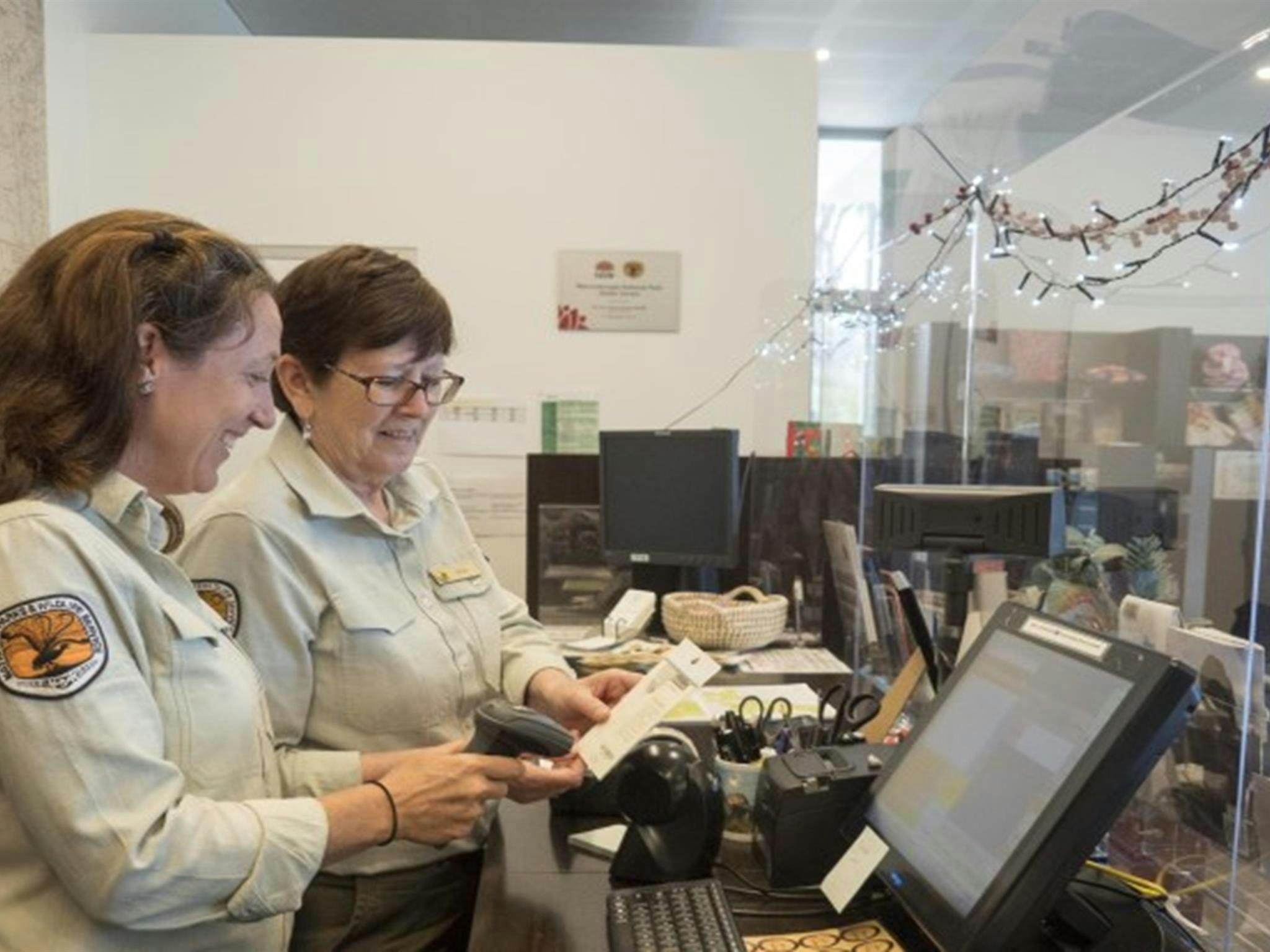 Staff at Warrumbungle Visitor Centre in Warrumbungle National Park. Photo: Leah Pippos &copy; DPIE